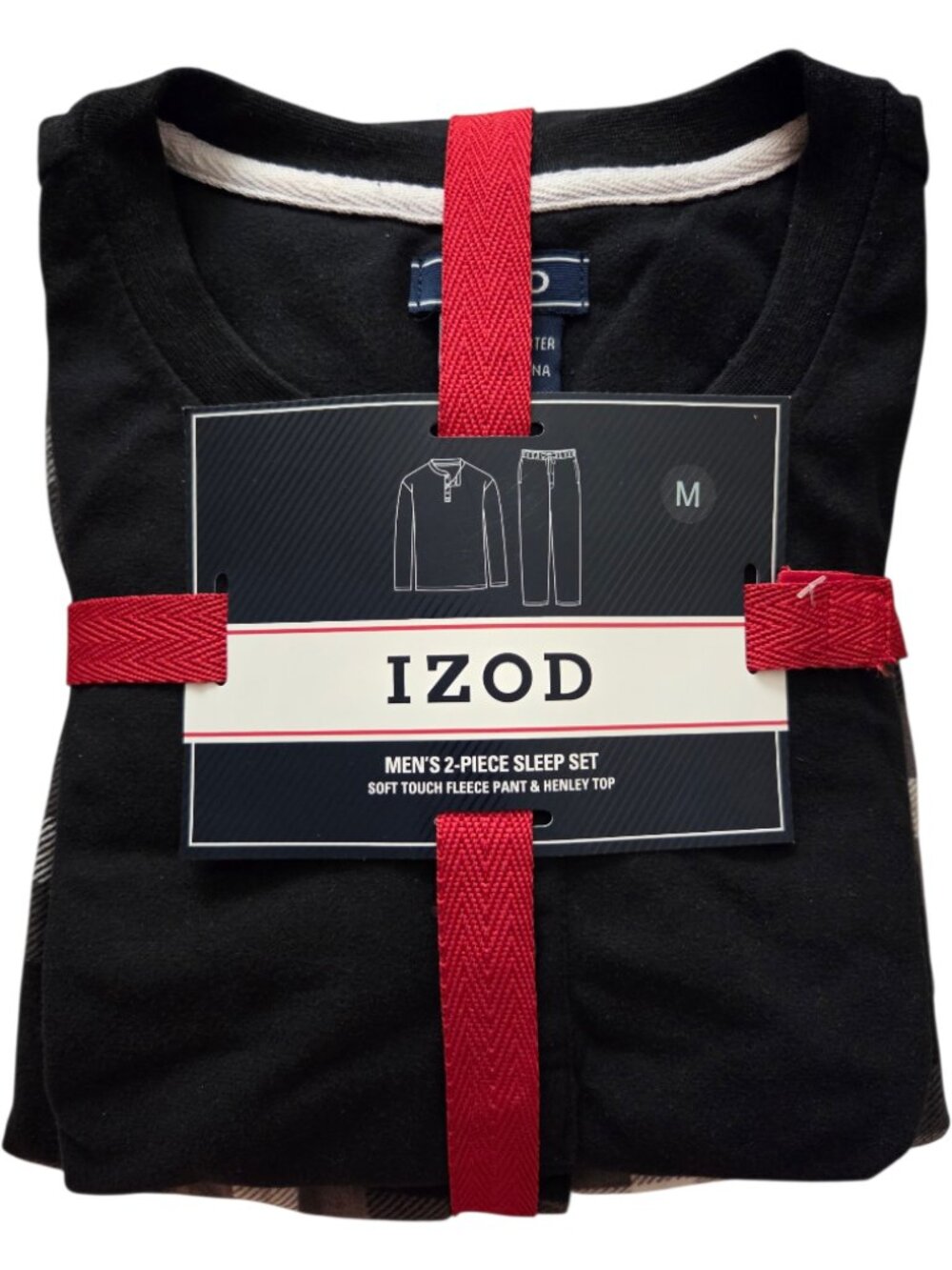 IZOD NWT Men's Sleepwear Set - Henley Top & Fleece Plaid Pants - Medium